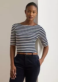 Striped Stretch Cotton Boatneck Tee