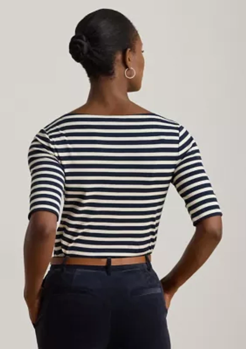 Striped Stretch Cotton Boatneck Tee
