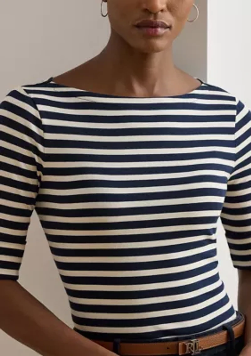 Striped Stretch Cotton Boatneck Tee