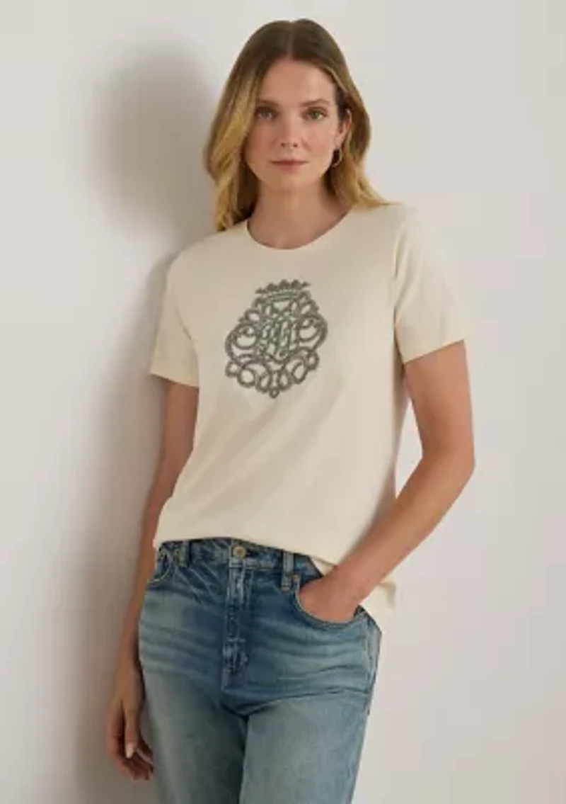 Women's Beaded-Crest Cotton Jersey T-Shirt