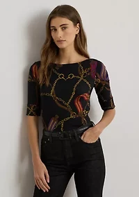 Women's Print Stretch Cotton Boatneck Top