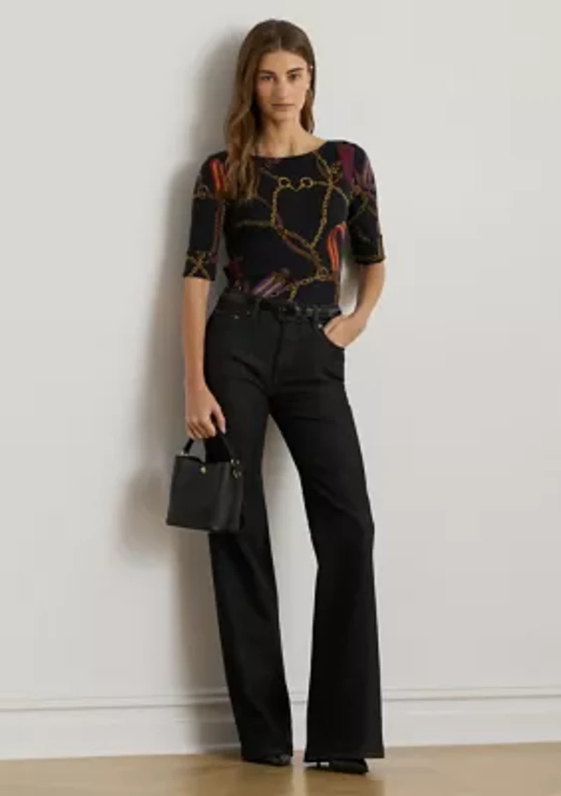 Women's Print Stretch Cotton Boatneck Top