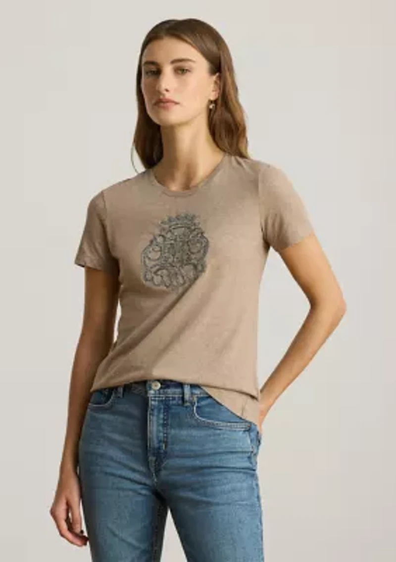 Women's Beaded-Crest Cotton Jersey Tee