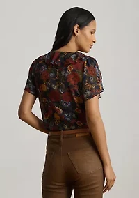 Floral Ruffle-Trim Georgette Blouse