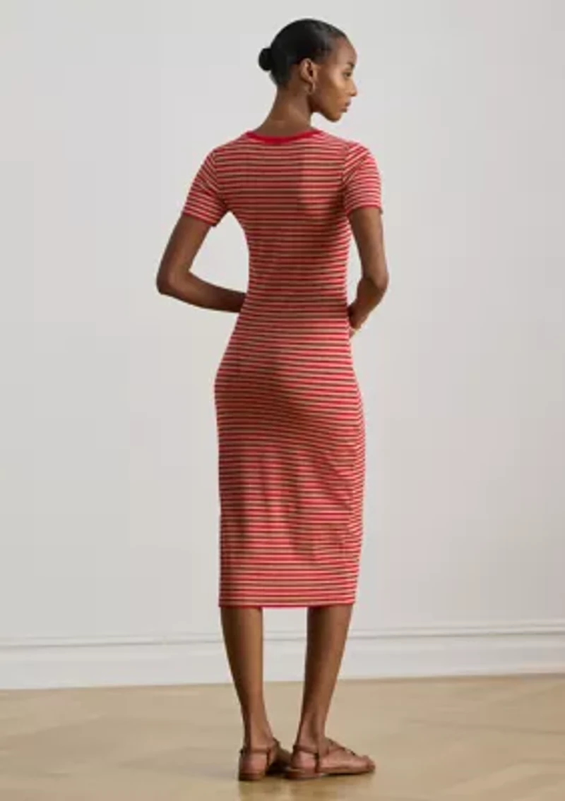 Striped Cotton-Blend Ribbed Shirt Dress