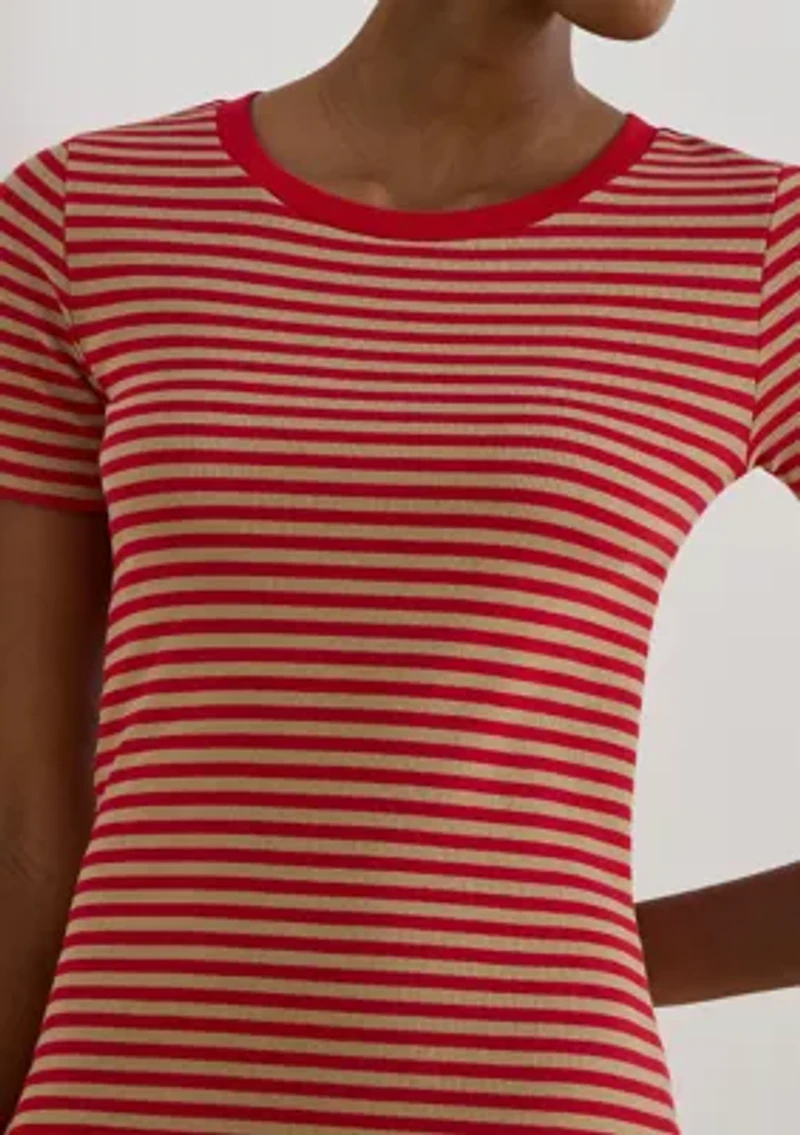 Striped Cotton-Blend Ribbed Shirt Dress