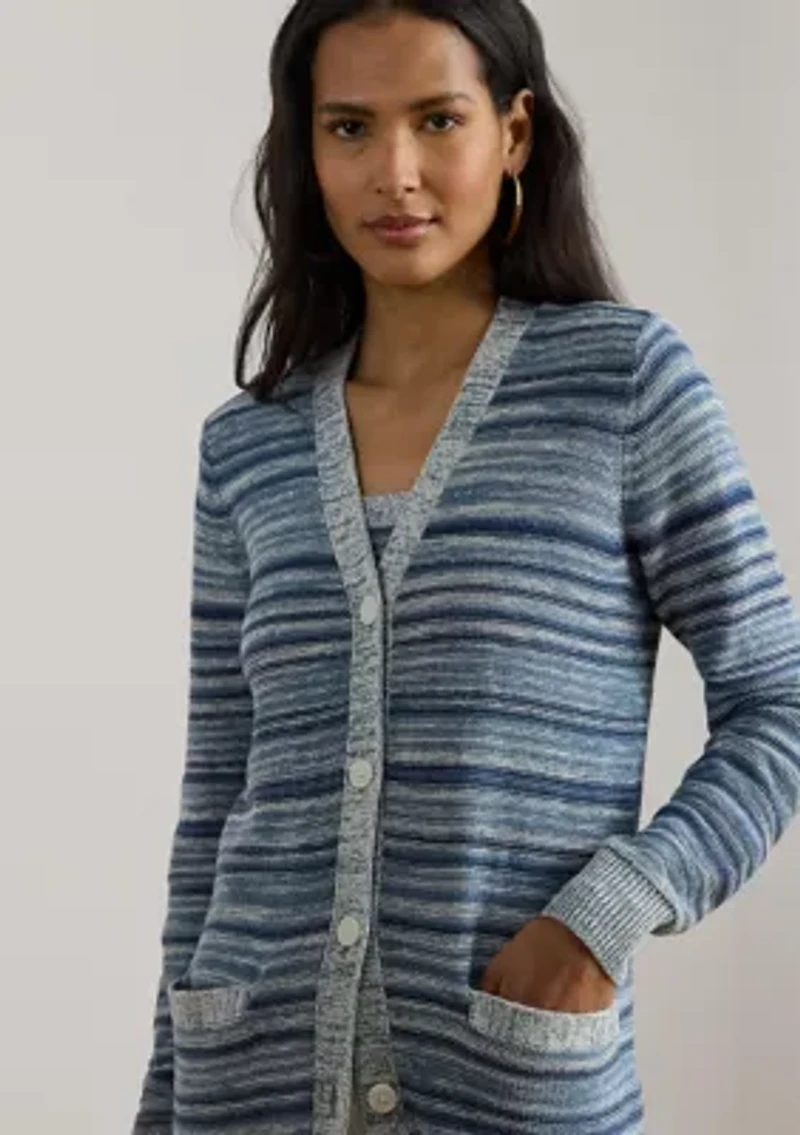 Women's Striped Linen-Cotton Cardigan
