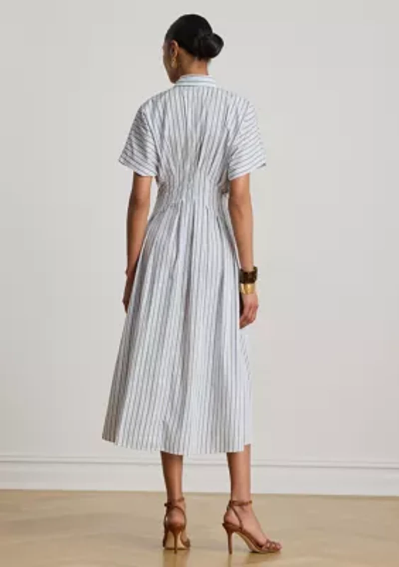 Striped Pleated Broadcloth Shirtdress