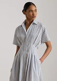 Striped Pleated Broadcloth Shirtdress
