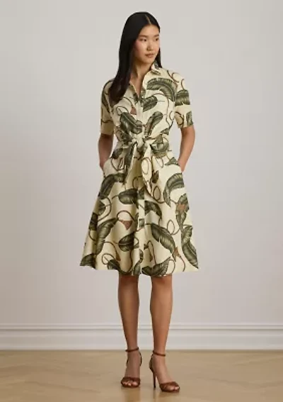 Rope-Print Tie-Front Linen Shirtdress
