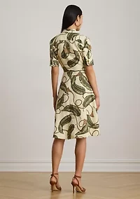 Rope-Print Tie-Front Linen Shirtdress