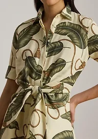 Rope-Print Tie-Front Linen Shirtdress
