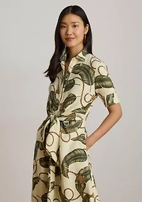 Rope-Print Tie-Front Linen Shirtdress