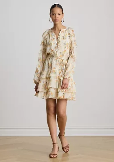 Women's Floral Ruffle-Trim Tiered Dress