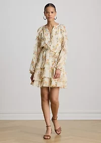 Women's Floral Ruffle-Trim Tiered Dress
