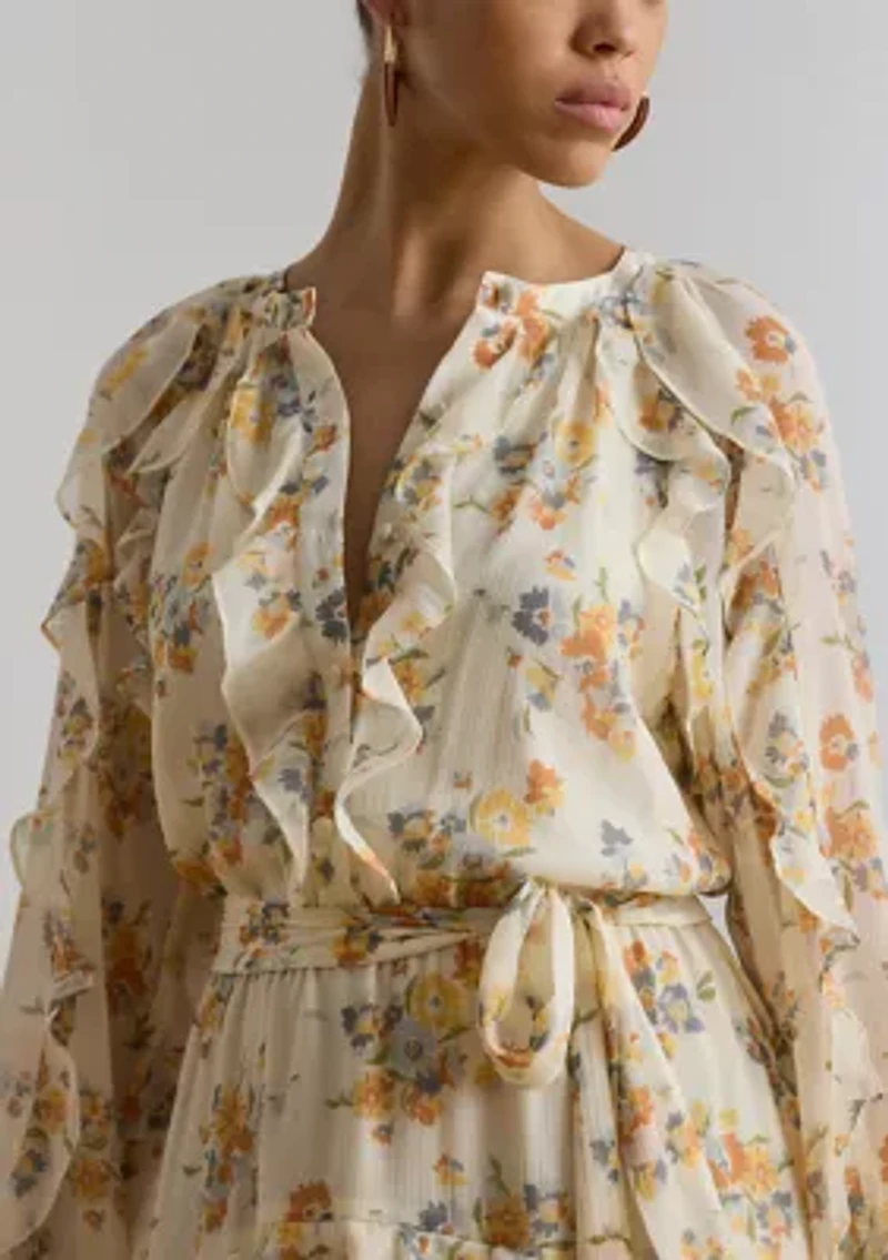 Women's Floral Ruffle-Trim Tiered Dress