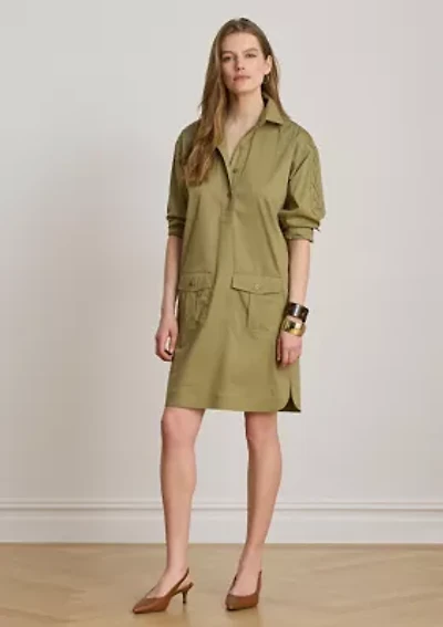 Lace-Up-Trim Cotton-Blend Shirtdress