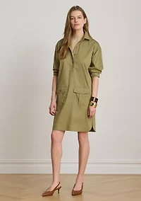 Lace-Up-Trim Cotton-Blend Shirtdress