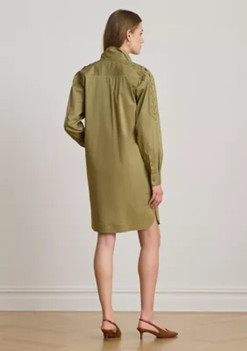 Lace-Up-Trim Cotton-Blend Shirtdress