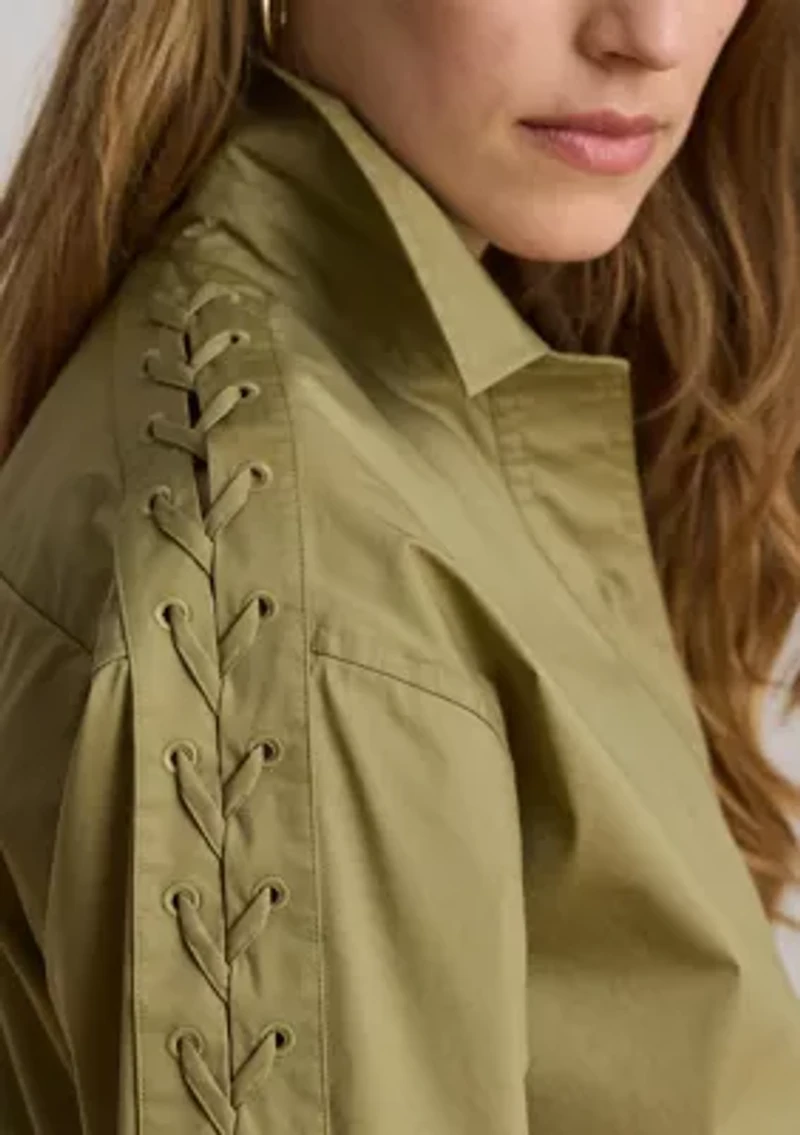 Lace-Up-Trim Cotton-Blend Shirtdress
