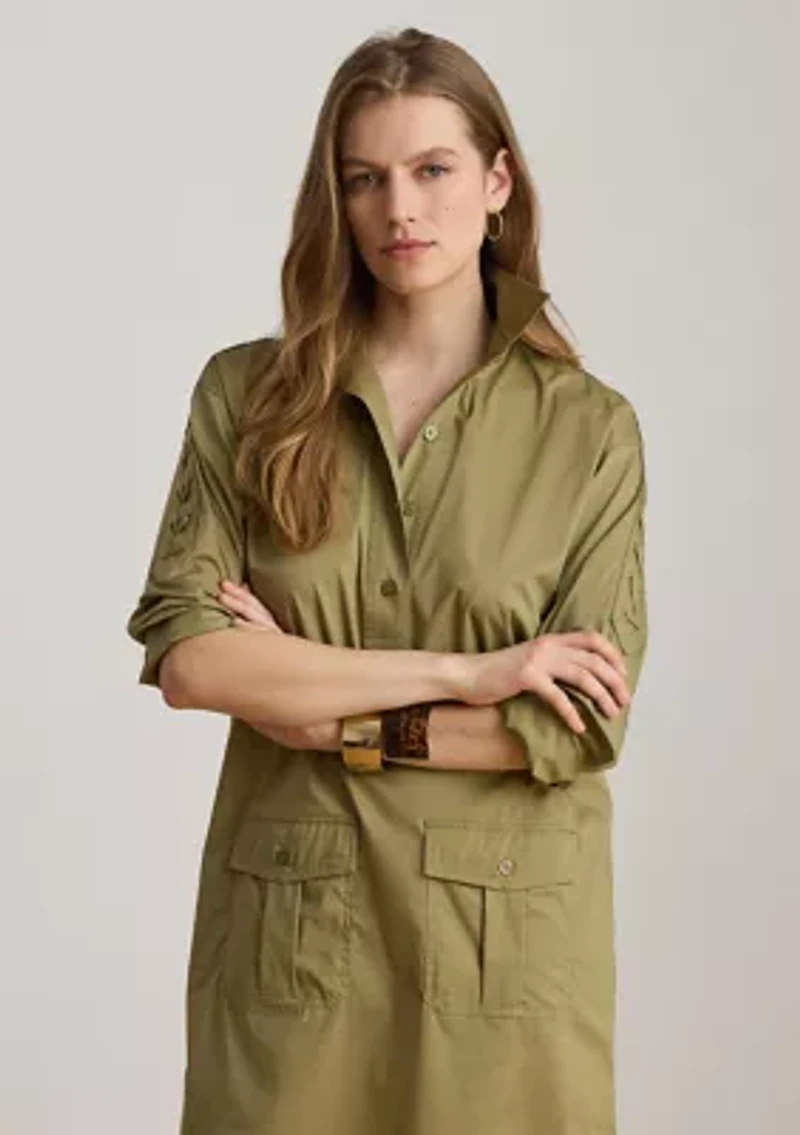 Lace-Up-Trim Cotton-Blend Shirtdress