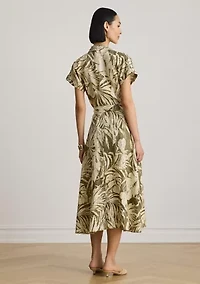 Women's Palm Frond Print Linen Camp Shirtdress