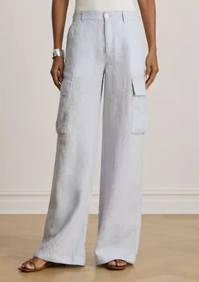 Pinstripe Linen Wide-Leg Cargo Pants