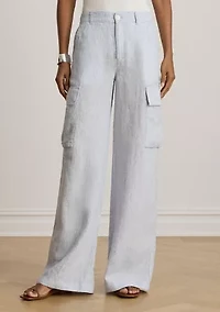 Pinstripe Linen Wide-Leg Cargo Pants