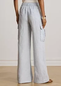 Pinstripe Linen Wide-Leg Cargo Pants