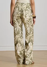 Women's Palm Frond Print Linen Wide Leg Pants