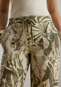 Women's Palm Frond Print Linen Wide Leg Pants