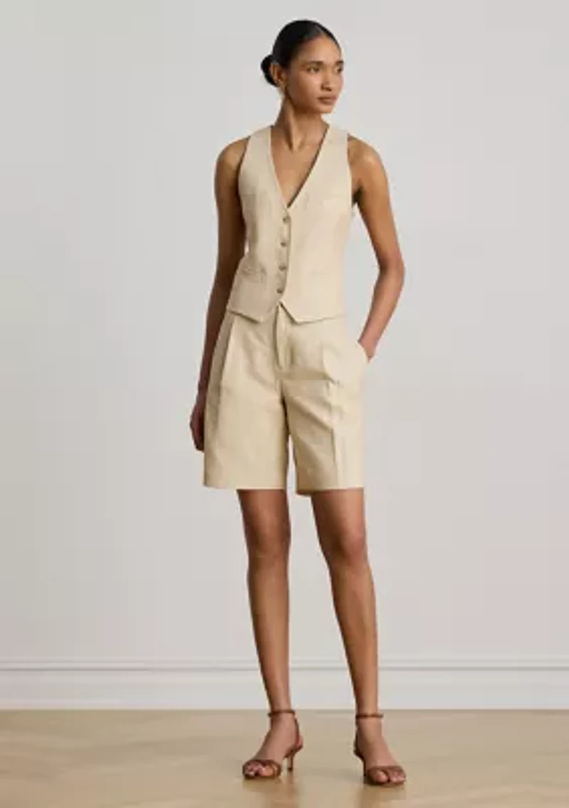 Pleated Linen-Cotton Tweed Bermuda Shorts