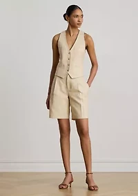 Pleated Linen-Cotton Tweed Bermuda Shorts