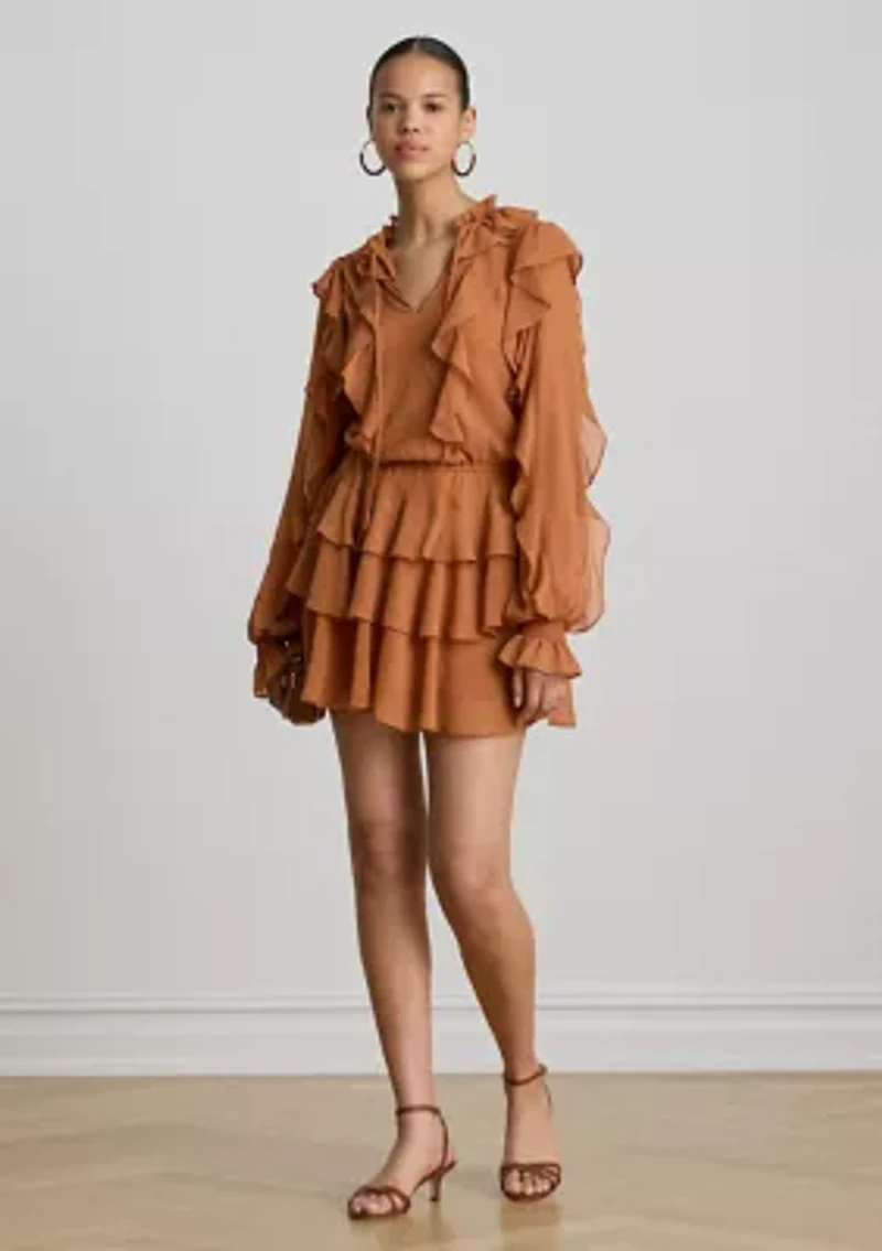 Ruffle-Trim Georgette Tiered Dress