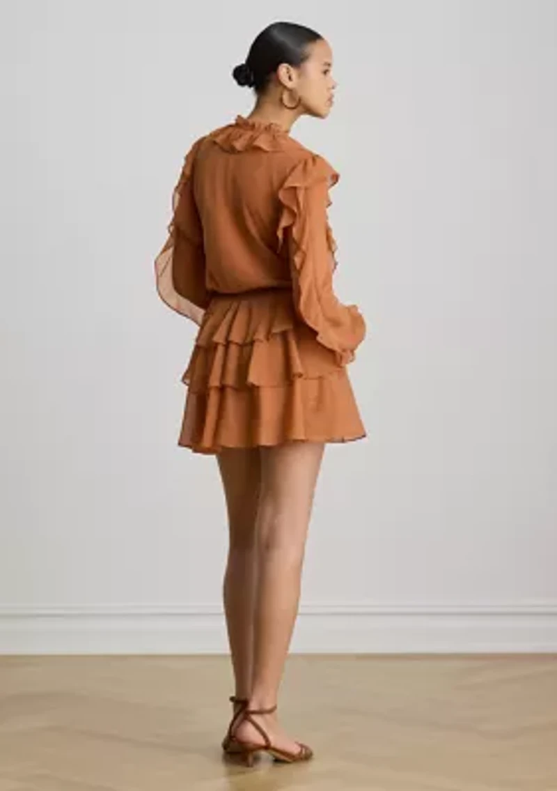 Ruffle-Trim Georgette Tiered Dress