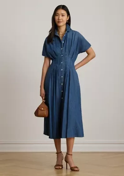 Women's Pleated Denim Shirtdress