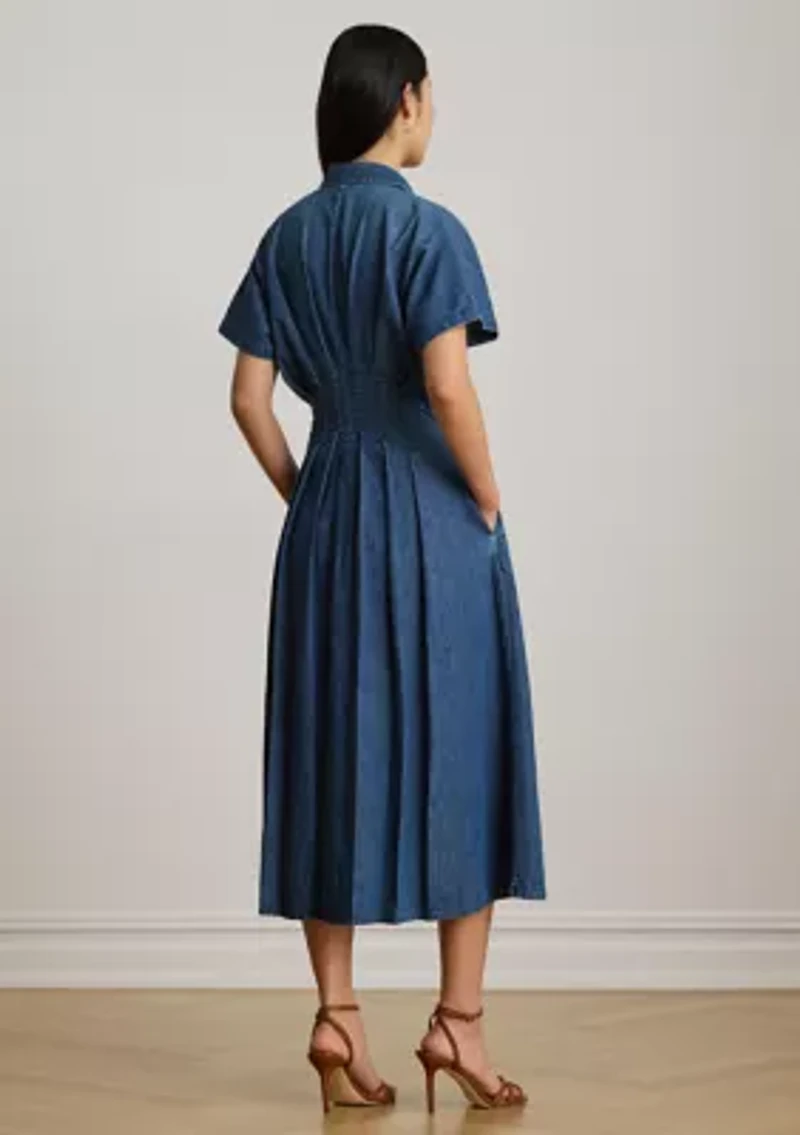 Women's Pleated Denim Shirtdress