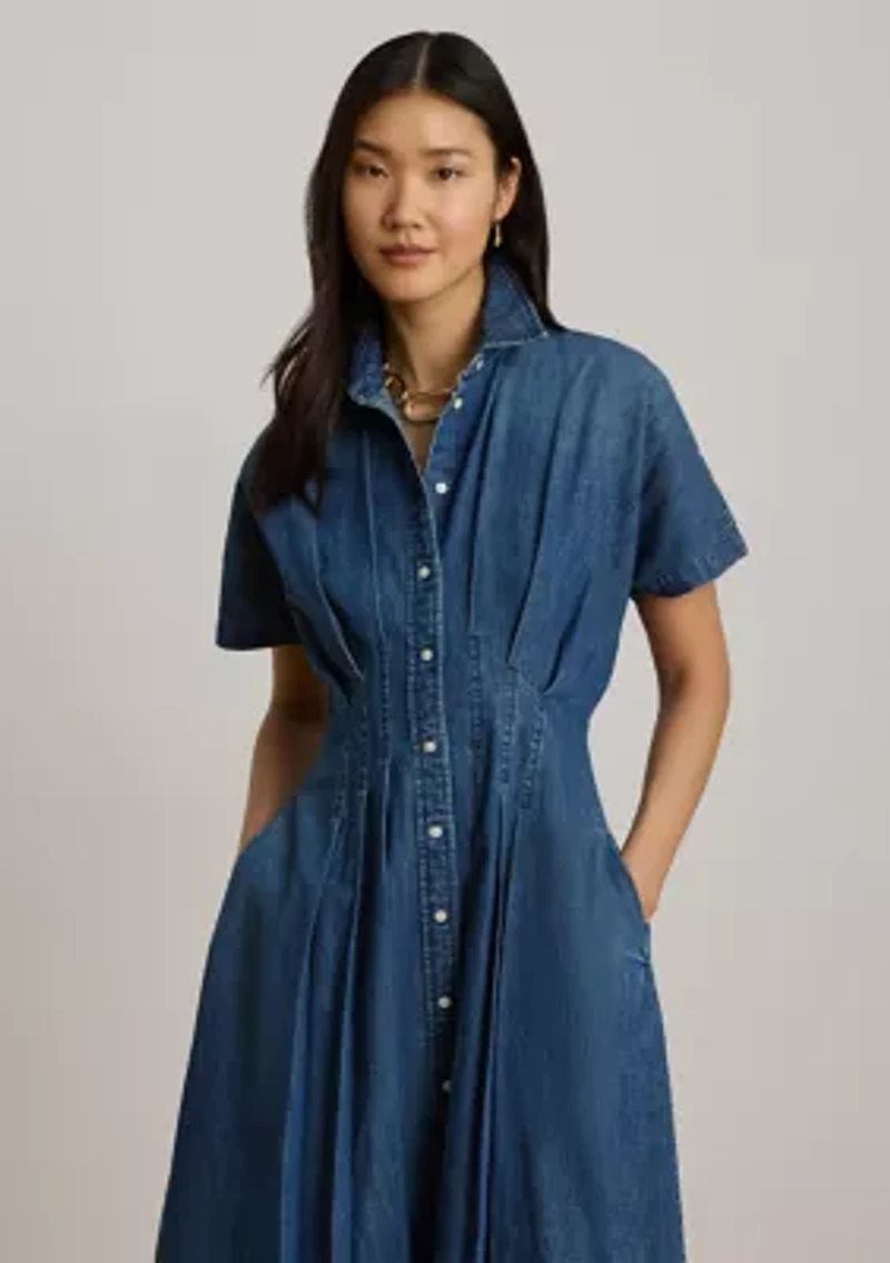 Women's Pleated Denim Shirtdress
