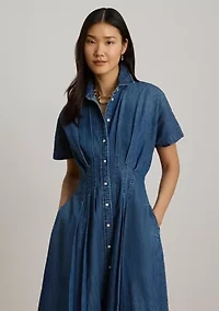 Women's Pleated Denim Shirtdress