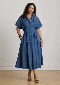 Women's Pleated Denim Shirtdress