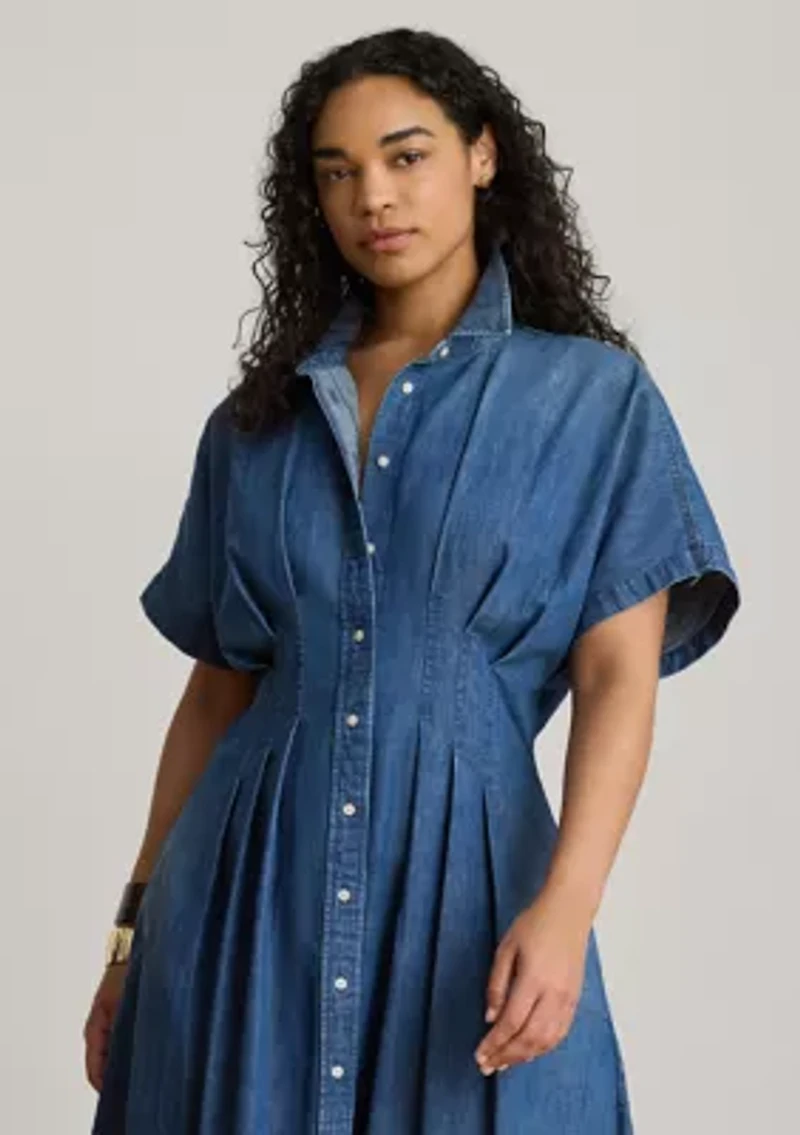 Women's Pleated Denim Shirtdress