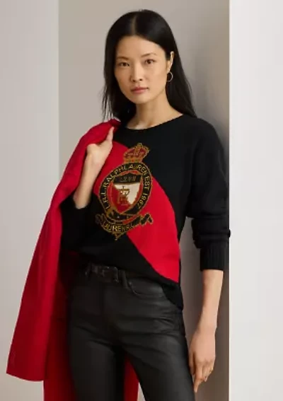 Women's Color-Blocked Crest Cotton Sweater