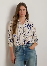 Relaxed Fit Belting-Print Crepe Shirt