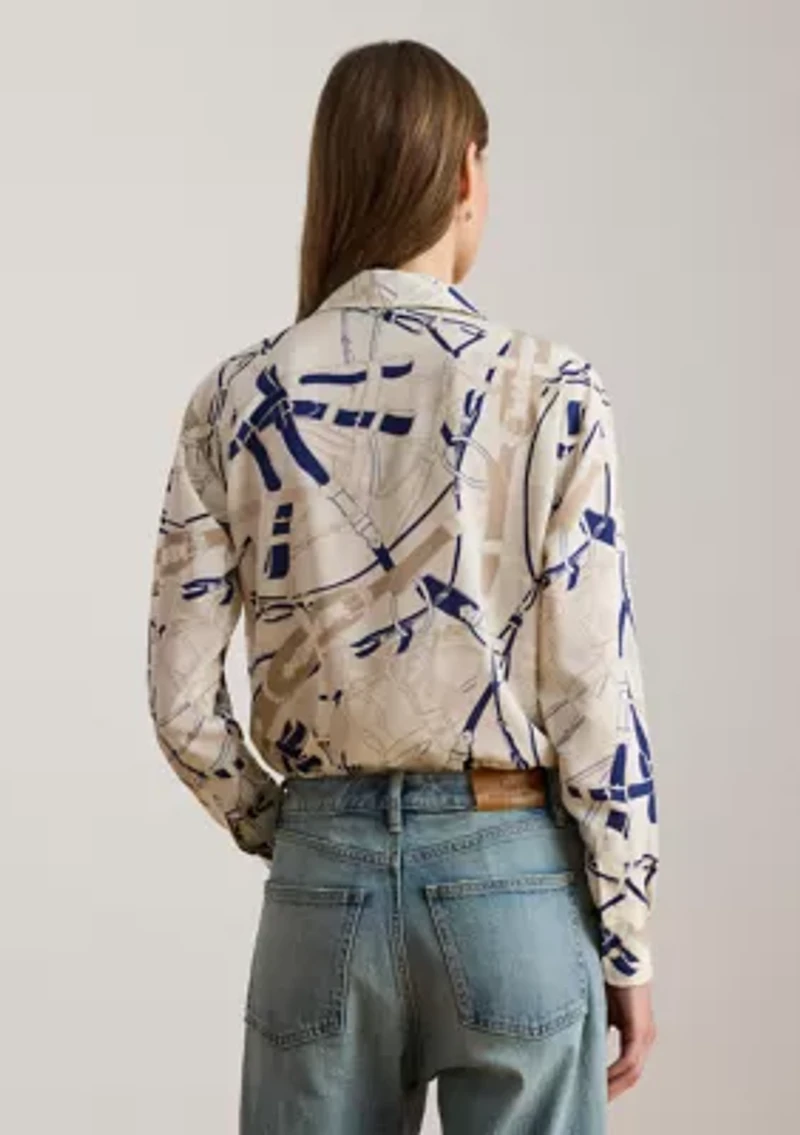 Relaxed Fit Belting-Print Crepe Shirt