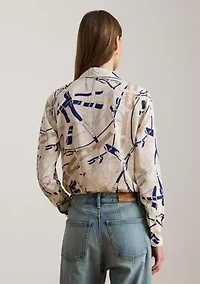 Relaxed Fit Belting-Print Crepe Shirt