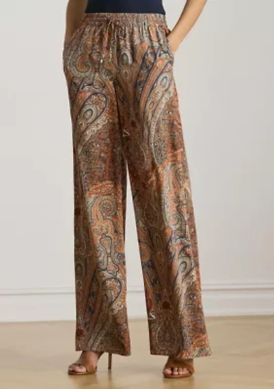 Women's Paisley Crepe Wide-Leg Pants