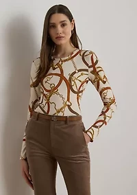 Women's Belting-Print Cotton Long-Sleeve Tee