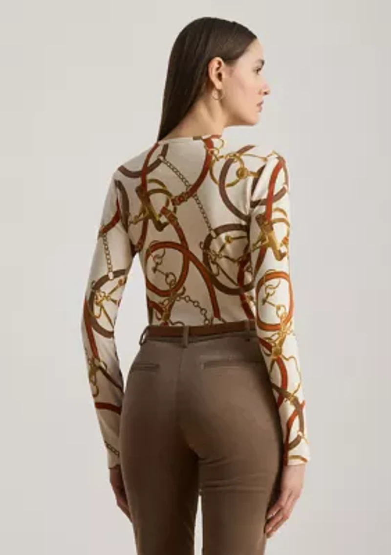 Women's Belting-Print Cotton Long-Sleeve Tee