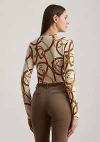 Women's Belting-Print Cotton Long-Sleeve Tee