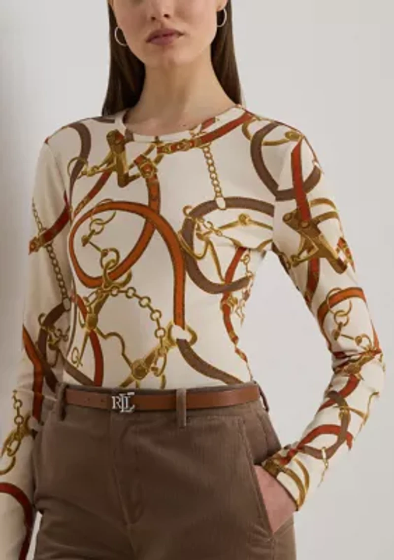 Women's Belting-Print Cotton Long-Sleeve Tee